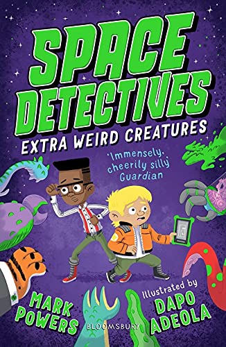 Book cover: "Space Detectives" with two boys and alien creatures.