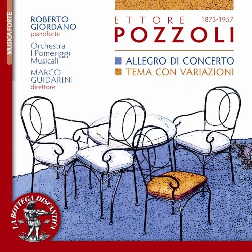 CD cover for Pozzoli’s "Allegro Di Concerto", featuring stylized chairs.