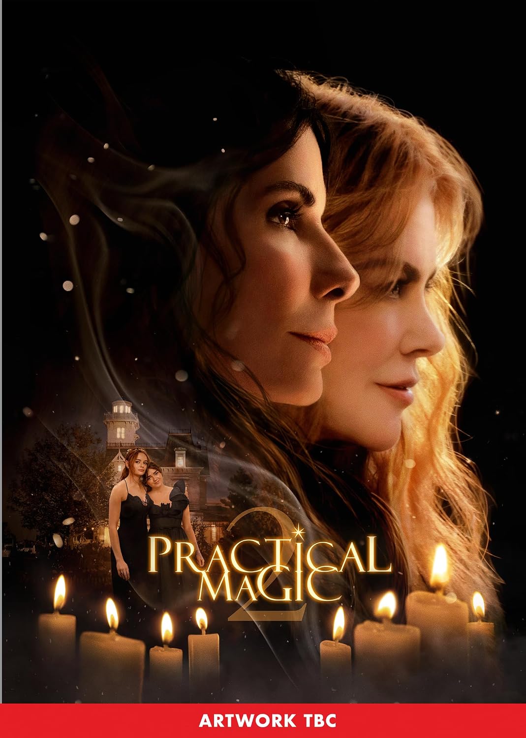 Practical Magic 2" DVD cover featuring a woman’s face and a haunted house.