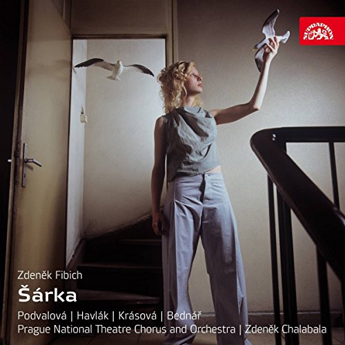 A woman in a stairwell releasing birds, with text detailing a musical performance.