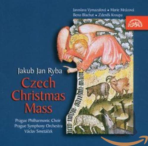 Cover of "Czech Christmas Mass" CD with angel and animals illustration.