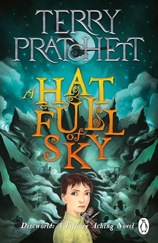 Book cover featuring a girl, small figures, and mountains against a dark starry sky.