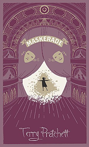 Book cover: theatre stage with a lone figure and masks, purple tones.