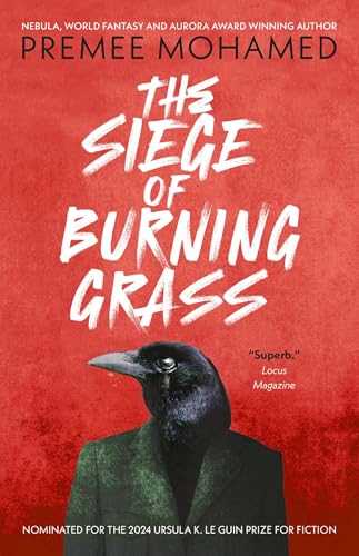 Book cover: red background, white title, and a raven in a suit.