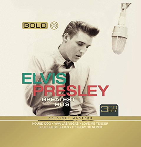 Elvis Presley Gold Greatest Hits CD cover featuring a vintage photo and microphone.