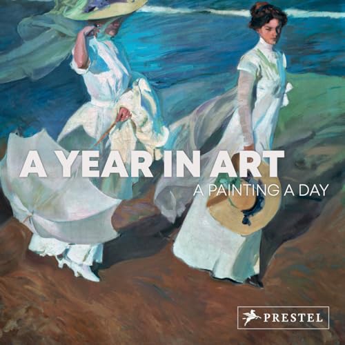 Two women in white dresses walk along a beach in this impressionist painting.