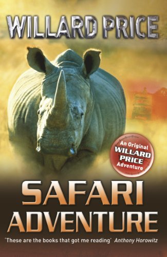 Book cover for Safari Adventure by Willard Price featuring a rhinoceros and safari vehicle.