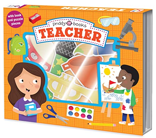 Book cover with illustrations of children, school supplies, and the word "TEACHER".
