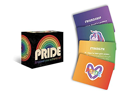 Rainbow-decorated card deck and box with the word "PRIDE" displayed.