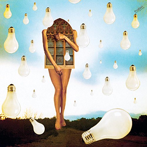 Surreal album cover featuring a figure with a window for a head, surrounded by lightbulbs.