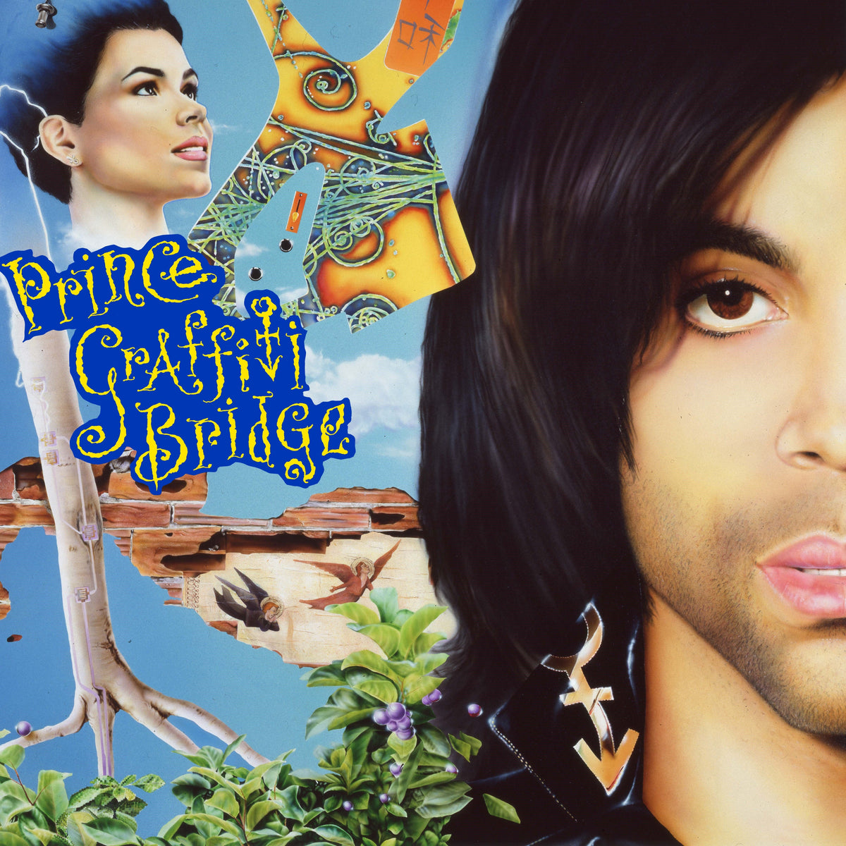 Prince album cover, “Graffiti Bridge”, featuring portraits and colorful art.