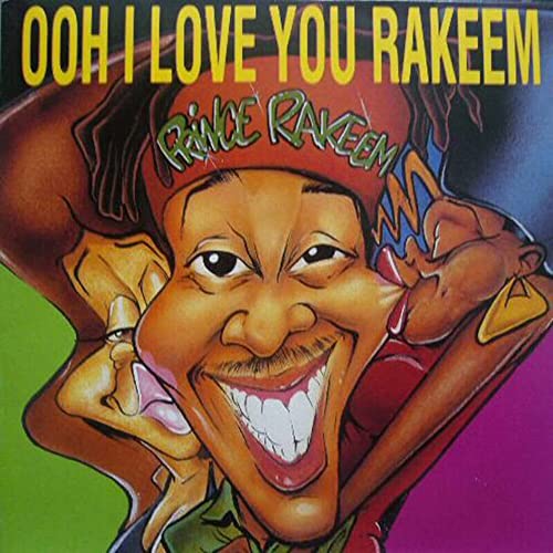 Cartoon portrait of Prince Rakeem with exaggerated features, vinyl record cover.