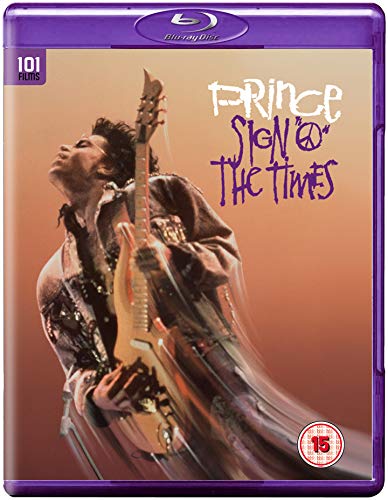 Prince performing with a guitar on the cover of the Sign O' The Times Blu-ray.