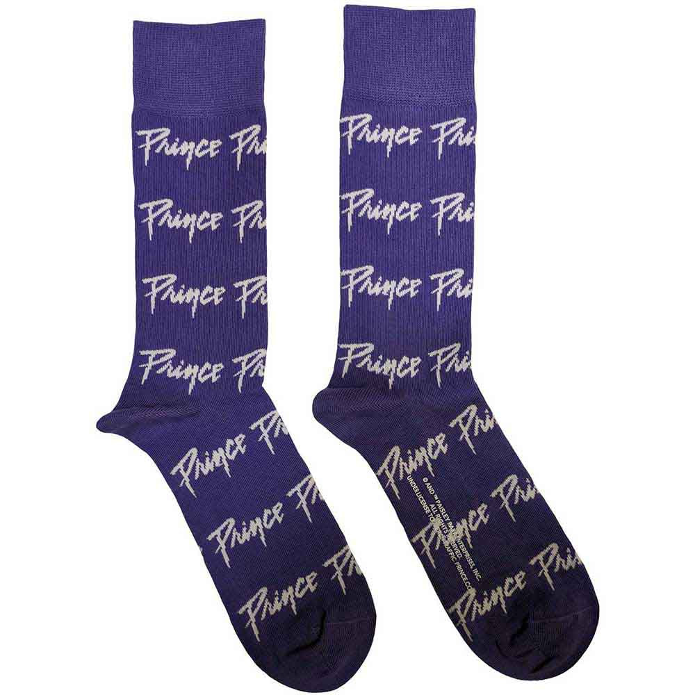 White ankle socks with repeated Prince logo, sized for UK 7-11 feet.
