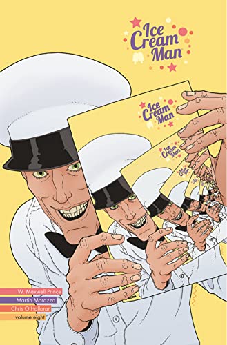 Comic book cover: smiling man in ice cream uniform, multiple figures.