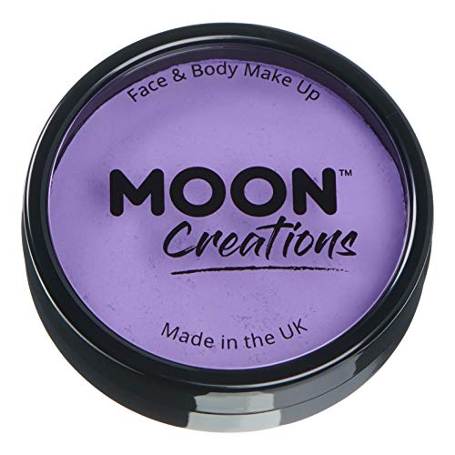 A round black container of lilac face and body paint with Moon Creations branding.