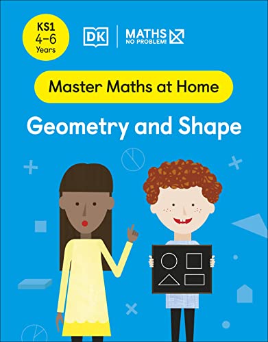Book cover: “Maths No Problem Geometry and Shape A” with children and shapes.