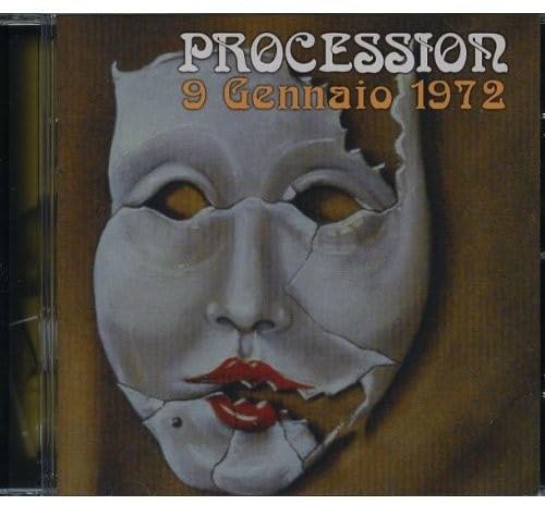 CD cover: cracked white mask with red lips and eyes.
