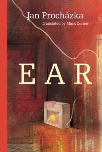 Book cover: "Ear" by Jan Procházka, with a radio and abstract lines.