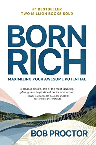 Book cover titled Born Rich by Bob Proctor with abstract landscape art at bottom.