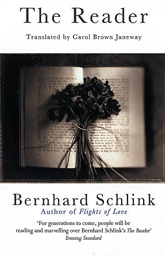 Book cover of The Reader by Bernhard Schlink featuring a bouquet on an open book.