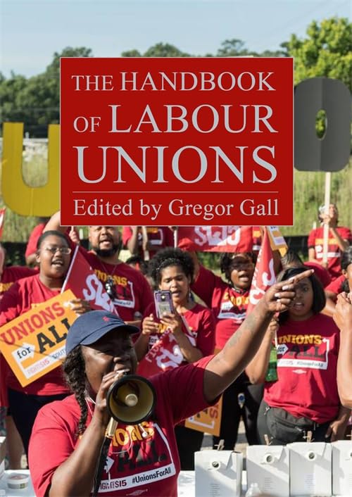Book cover: "The Handbook of Labour Unions" with a protest image.