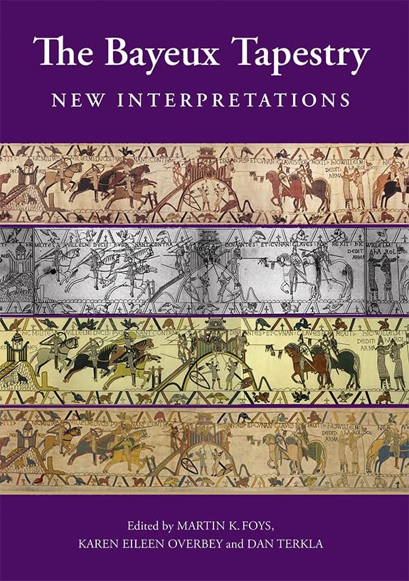 Book cover featuring sections of the medieval Bayeux Tapestry embroidery.