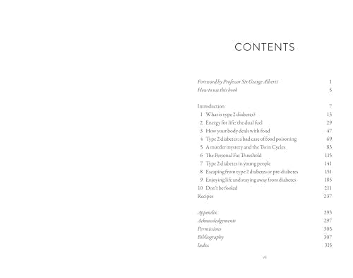 Table of contents page from the book Life Without Diabetes listing chapters and page numbers.