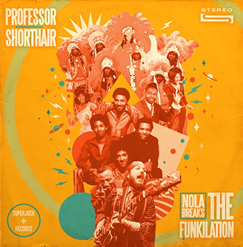 Professor Short Hair album cover with musicians in orange and teal tones.