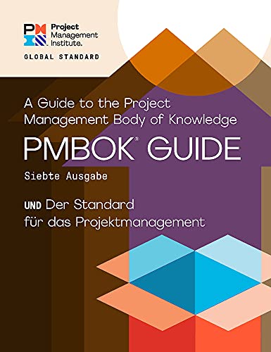 Cover of the German PMBOK Guide Seventh Edition featuring abstract geometric shapes and text.