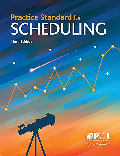 Book cover: "Practice Standard for Scheduling," third edition, with graph imagery.