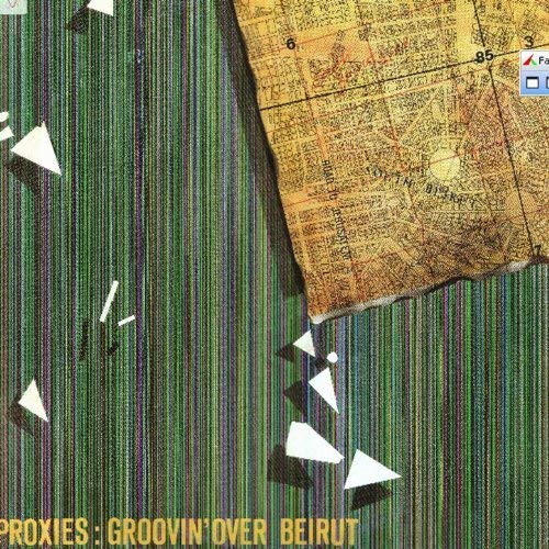 CD cover with map fragment, geometric shapes, and green striped background.