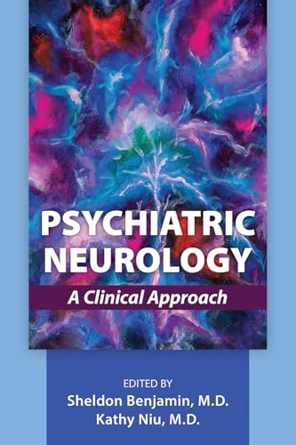 Book cover: “Psychiatric Neurology,” abstract colorful brain image, text details.