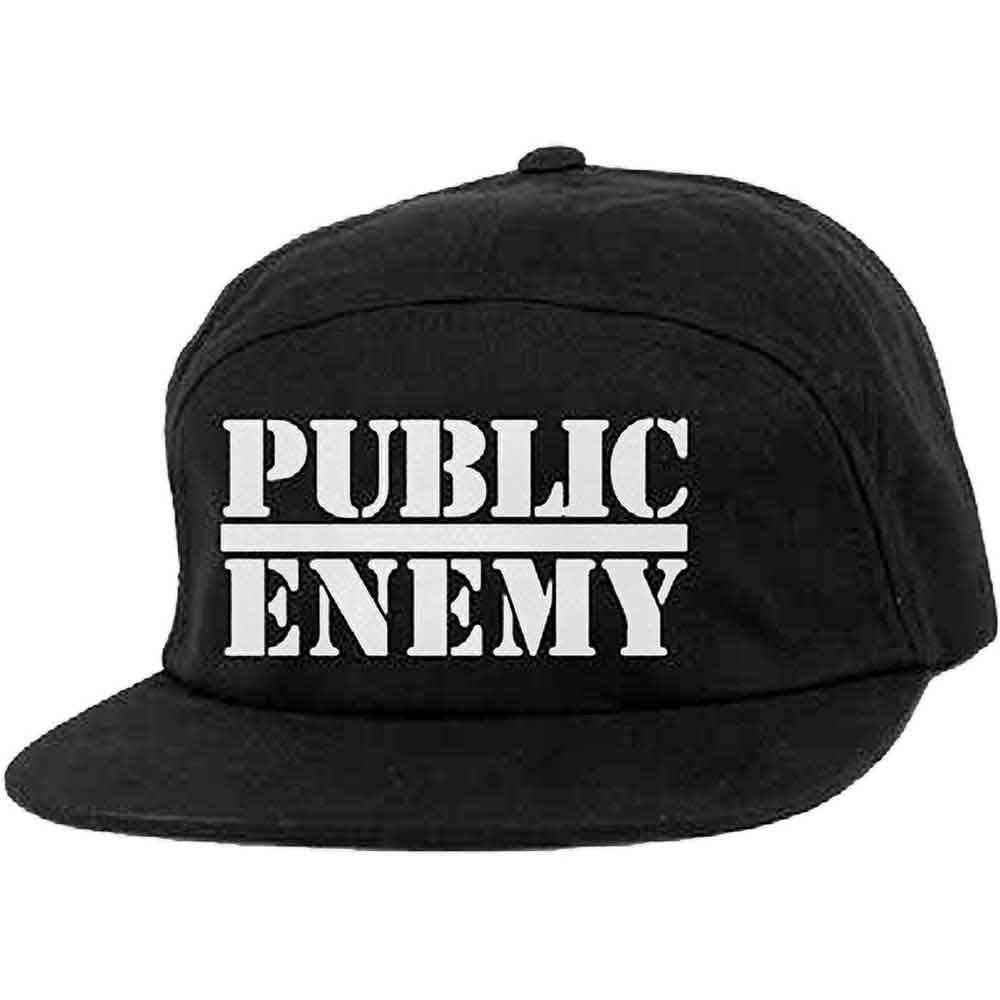 Black camper cap with white Public Enemy logo embroidered on front.