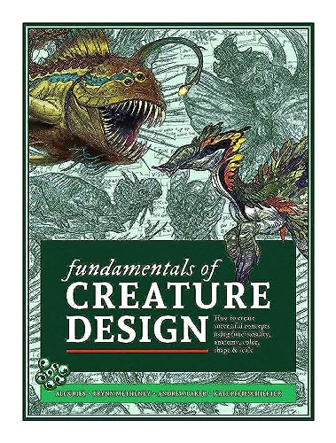 Book cover featuring detailed sketches of various fantasy creatures against a light green background.