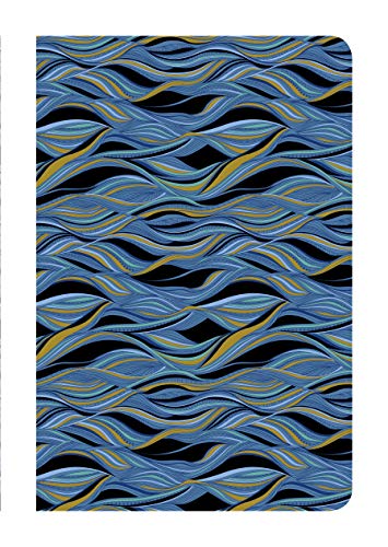 Blue and gold wavy pattern on a rectangular notebook cover.