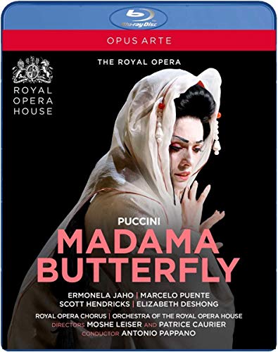 Blu-ray cover for Puccini's Madama Butterfly featuring a woman in traditional costume on black.