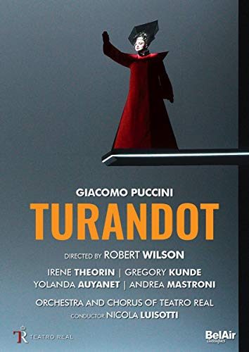 DVD cover featuring a figure in a red robe on a platform, titled Turandot.