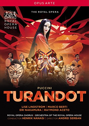 DVD cover for Puccini's Turandot, featuring a woman and masked figures.
