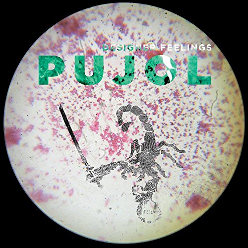 Vinyl record cover for Pujol's "Designer Feelings" with scorpion and sword imagery.