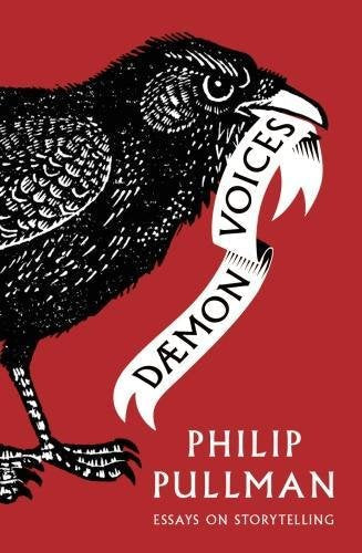 A black bird on a red background holds a banner reading Daemon Voices.