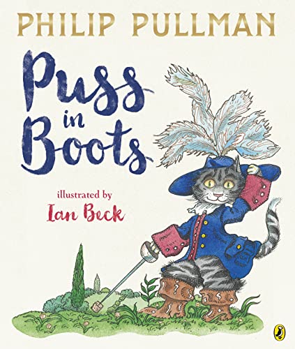 Book cover: Puss in Boots, a cat in a feathered hat and boots.