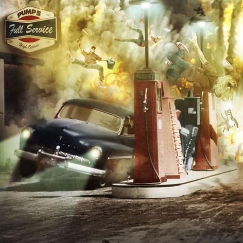 CD cover: vintage gas station scene with figures in motion.