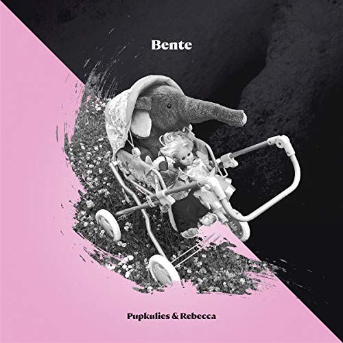Album cover: elephant toy with doll in a baby carriage, split pink and black.