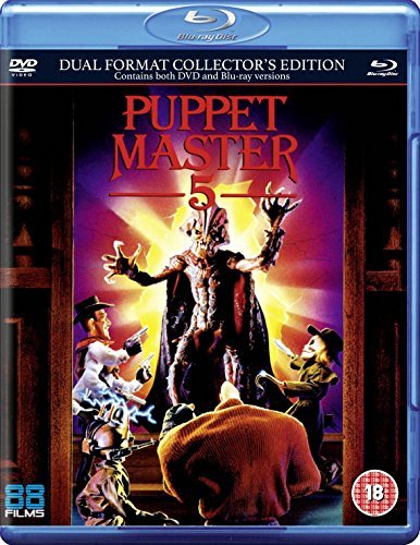 Puppet Master 5" Blu-ray cover featuring a puppet and figures with guns.