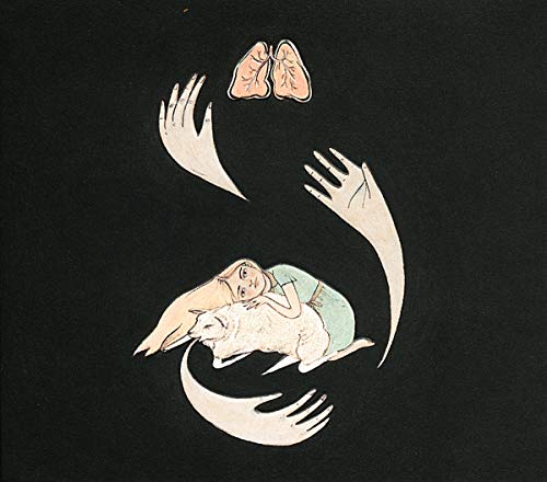 Illustration of a woman with a dog, encircled by hands and lungs.