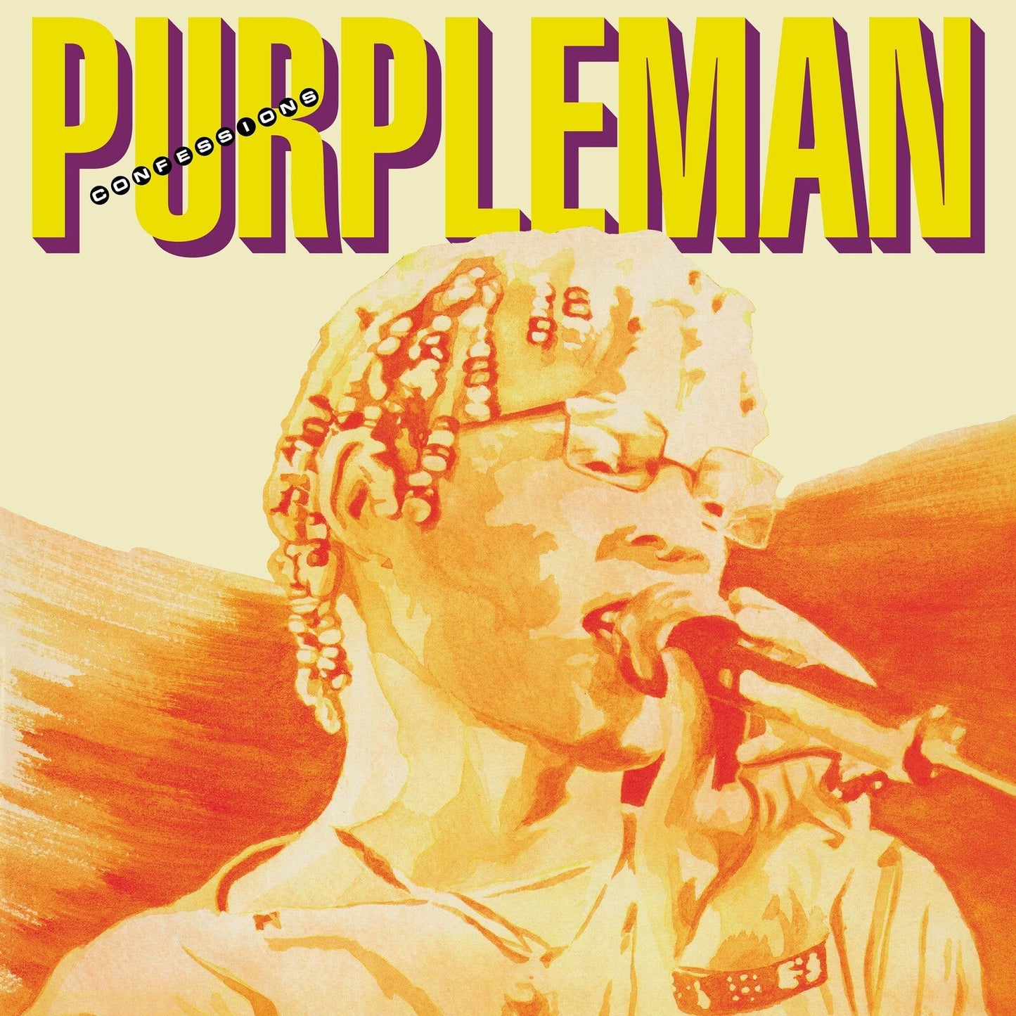 Purpleman “Confessions” vinyl record cover with illustrated portrait.