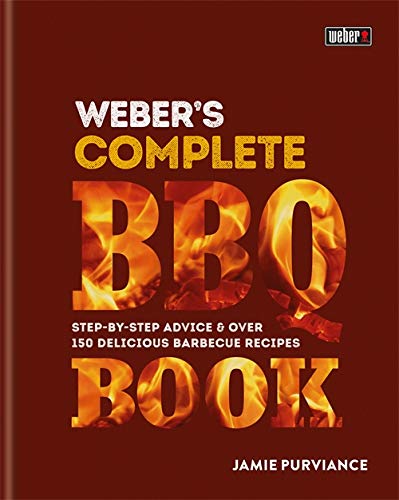 Book cover titled Weber's Complete BBQ Book with large letters filled with fire flames.
