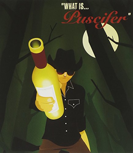 Stylized illustration of a figure with a wine-bottle gun in a forest.