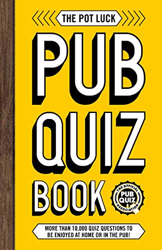 Yellow pub quiz book cover with bold black text and woodgrain spine.